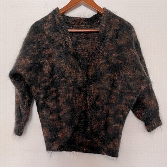 Hand Knit Wool Blend Cropped Open Cardigan Sz S - Picture 1 of 6